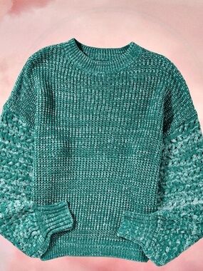 Women's Green Knit Crewneck Sweater